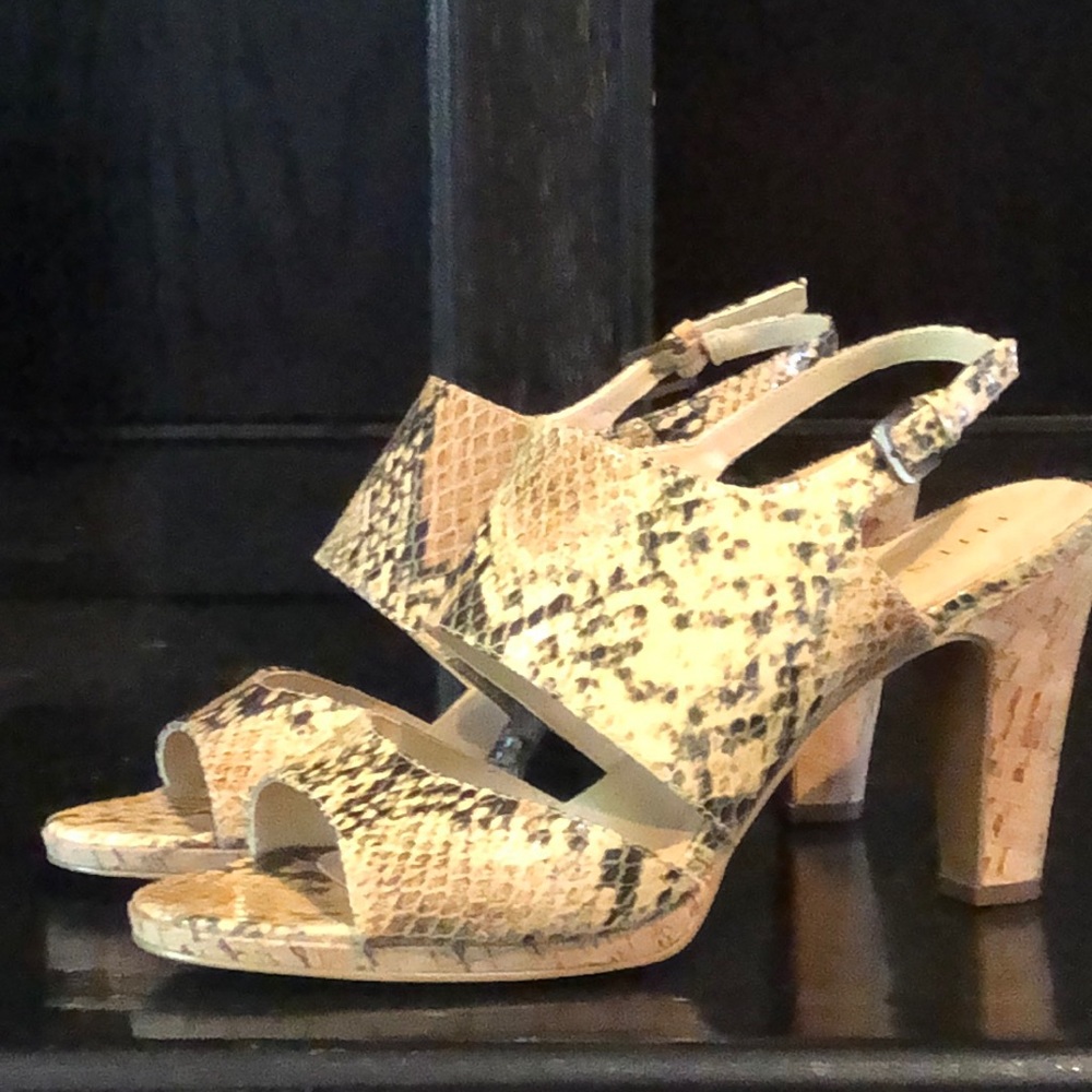 Ellen Tracy Snake print leather and chunky cork heel